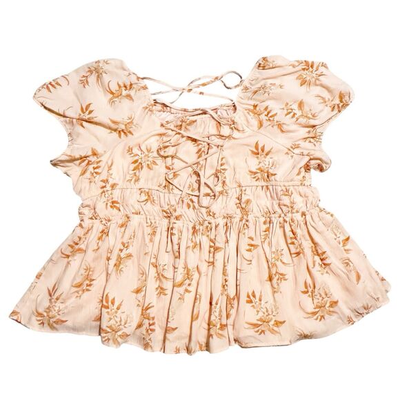 Torrid Women's Floral Blouse Size 3 Lightweight Drawstring Corset Peplum Girly - Picture 4 of 6